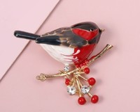 Broche - Fugl på gren med sten, rød